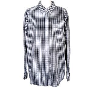 Haggar Men's Button Down Shirt Navy Green and White Plaid Long Sleeved Size XL